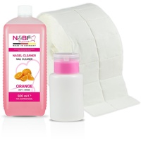 NAILS FACTORY | N&BF Nagel Cleaner Set mit Duft | 500ml | Dispenser Pumpflasche Rosa 150ml |1000 Zelletten Cellulose Pads (2 Rollen à 500 Stück) -|70% Isopropanol | für Gelnägel | Duft (Orange)