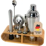 Intirilife Cocktail-Shaker Set 12-teilig Edelstahl mit Bambus-Ständer 27,5 x 10,5 x 25,5 cm Weiß