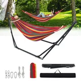 Yakimz Hängematte mit Gestell Faltbar Doppelhängematte 150kg Belastbarkeit für Indoor Outdoor Garten Camping Terrasse, Einstellbare Größe mit Tragetasche