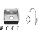 CECIPA 40*45CM Edelstahlspüle gebürstet Küchenspüle+Küchenarmatur Gebürsteter Edelstahl - Silber