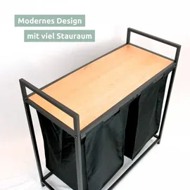 holz4home holz4home® Wäschekorb 2 Fächer 92 Liter ausziehbar mit Aufbewahrungsbox schwarz/Eiche-Dekor Natur