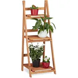 Famanu Pflanzenregal Holz Blumenregal klappbar - 3 Etagen - 1075x41x40 cm - Pflanzentreppe braun