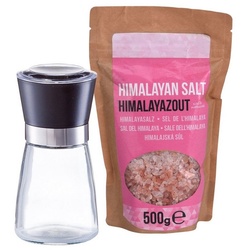 Neuetischkultur Salzmühle Salzmühle Glas inkl. 500g Himalayasalz, (2 Stück), Pfeffermühle Gewürzmühle Kermaikmahlwerk schwarz|weiß