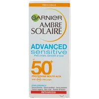 Garnier Ambre Solaire Sensitive Advanced Sonnenschutz, Gesichts- und Nackenschutzcreme, empfindliche Haut, IP 50+, 50 ml