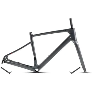 Gravel Rennrad-Rahmensatz Carbon 700C 45/48/51/54CM Scheibenbremse Rahmen Vorne 12x100mm Hinten 12x142mm Steckachsenrahmen Interne Verlegung Leichtgewicht(Dark Gray,51CM)