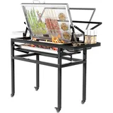 Holzkohlegrill grill edelstahl Mit 360° drehbarer Grillrost, Outdoor Einstellbarer BBQ grillwagen mit Rädern, Portable Campinggrill, für Garten Party Reisen