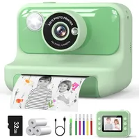 Hangrui Sofortbildkamera Kinder, 2,4 Zoll Kinderkamera Sofortbildkamera mit 32G Karte & Druckpapier, 1080P Kamera Kinder Sofortdruck mit Farbige Stifte, Geschenk für Kinders 3-12 Jahren-Grün