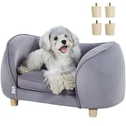 VEVOR Haustiersofa, Hundecouch für kleine Hunde und Katzen, weiches samtiges Hundesofabett, 30 kg belastbares Katzensofa, Hundebett, Haustierbett Dunkelgrau