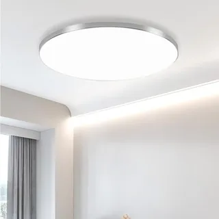 Mengjay LED Deckenleuchte Dimmbar,30W Deckenlampe Flach Rund,3000K/4000K/6000K 3Farben LED Lampen Deckenlampen,IP44 Wasserfest Badezimmer Lampe Küchenlampen,Modern Ultraslim Led Panel (Silber, 30W)