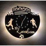 Designbysh Fußball Fan LED Wanduhr Leverkusen Fanartikel Wanduhr Geschenk Fußballfan