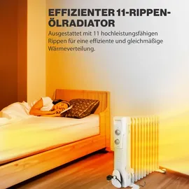 Clatronic Clatronic® Ölradiator | Effiziente mobile Heizung | elektrische Heizung mit 11 Rippen | 3 Stufen | Slimline Heizkörper | bis zu 50qm | 2300 W | RA... - Weiß