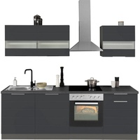 Kochstation HELD MÖBEL Küche »Luhe«, 240 cm breit, wahlweise mit oder ohne E-Geräten, gefräste MDF-Fronten, grau