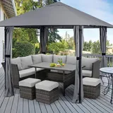 Sekey Garten Pavillon 3x3 m Wasserdicht Stabil Partyzelt, Gartenzelt mit 4 Seitenteile Reißverschluss, 180g/m2 Polyester, Grau