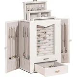 Schmuckkästchen mit echtem Glasfenster Halsketten Haken Schmuckkasten Schmuckschrank für Halsketten Ringe Ohrringe Armbänder, Geschenk für Frau... - Weiß