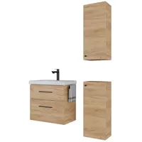 Planetmöbel Badmöbel-Set 63cm mit 2x Midischrank Gold Eiche