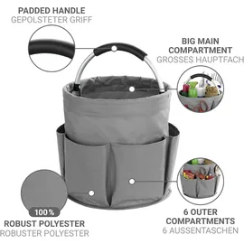 Wenko Universal Reinigungs Caddy 16 l, Anthrazit, 2er Set, mit 6 Außentaschen für Schwämme und Tücher