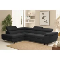 Fun Möbel Ecksofa Sofa mit Schlaffunktion METZ Stoff Poso Schwarz Ottomane Links