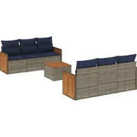 vidaXL 7-teiliges Gartensofa-Set mit Kissen, grau, Polyrattan - Grau