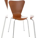 Décoshop26 - Küchen-/Esszimmerstuhl x1 stapelbar dreieckige Rückenlehne braunes Holz und Chrommetall 10_0003331