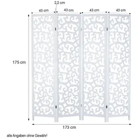 Homestyle4u Paravent Raumteiler 4 teilig Kiefer Holz Ornamente Weiß |