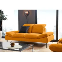 2-Sitzer W.SCHILLIG "enjoy&MORE" Sofas Gr. B/H/T: 202cm x 87cm x 110cm, Stoff S37, mit Kopfteilverstellung-mit Armlehnenverstellung-mit Sitztiefenverstellung, gelb (brandy s37) Sitztiefenverstellung, Füße schwarz pulverbeschichtet, Breite 202 cm