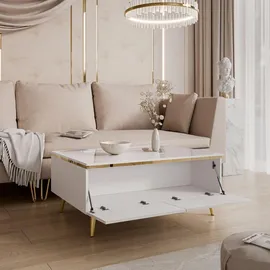 lookway Couchtisch AURORA Weiß/Gold Metall 90 x 41 x 60 cm