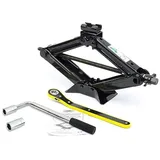 Scherenwagenheber 2T, 98-440mm + Arbeitshandschuhe + Ratsche Car Jack Kit, Auto Heber, verdickte Stahlplatte, tragbarer Wagenheber für PKW SUV MPV, Wohnmobil, Tief, Geländewagen, Profi SN4549