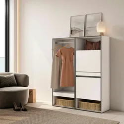 SKRAUT HOME Offener Kleiderschrank, Kleiderbügel mit Einlegeböden, 120x35x145 cm, Schlafzimmer, Kleidung, Schuhe, Moderner Stil, Weiß - 438_2