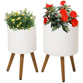 Outsunny Pflanztöpfe 2er-Set, Blumentöpfe mit Abnehmbaren Füßen Schwarz (Farbe: Beige)