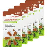 Zeni Power Hörgerätebatterien Typ 312-30 Stück Hörgeräte Batterien - Pack mit 5 Blistern à 6 Hörgerätebatterien – PR41 Farbcode braun 1,45 Volt