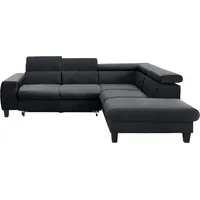 Ecksofa COTTA "Morven L-Form" Sofas Gr. B/H/T: 249cm x 75cm x 207cm, Samtvelours, Ottomane rechts, mit Bettfunktion-mit Bettkasten-ohne Ladestation-mit Kopfteilverstellung, grau (anthrazit) Kopfteilverstellung, wahlweise mit Bettfunktion und Bettkasten