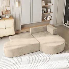 masseno ECKSOFA CORTIO M R-S Creme Velours-Stoff mit Schlaffunktion