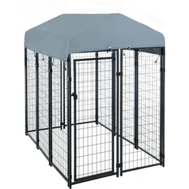 Estexo - Hundezwinger Hundekäfig Hundehaus 185x117x185 cm mit Dach Gehege Auslauf modular Schwarz