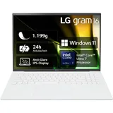 LG gram 16 Zoll Notebook - 1199g Intel Core Ultra7 Laptop (16GB RAM, 1TB Dual SSD, 24h Akkulaufzeit, IPS Panel Anti-Glare Display, Win 11 Home) - Weiß
