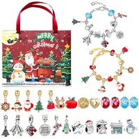 Lyneun Adventskalender Schmuck, Weihnachten Adventskalender Kinder, Adventskalender Mädchen, weihnachtskalender kinder, 24 teiliges weihnachtliches DIY-Armband-Set für Weihnachten(rot)