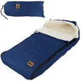 joyz Babyfußsack, Blau, Universal Fußsack für Babyschale, Kinderwagen & Buggy, Sitzauflage aus Fleece, Kuschelsack mit Reißverschluss, Kopfteil & Tasche, Wetterfest, Antirutschnoppen, Winterfußsack