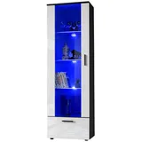 komodee Komodee, Vitrine, Schwarz, Weiß, Glas, Uni, 3 Fächer, Rechteckig, 60x192x42 cm, Wohnzimmer, Wohnwände, Vitrinenschränke