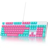 SbocKeeb Full Size Mechanische Gaming Tastatur 104 Tasten with Nummernblock,Kabelgebundene RGB LED Tastatur mit Rote Schaltern, Anti-Ghosting QWERTY Amerikanische Layout V200-Miami