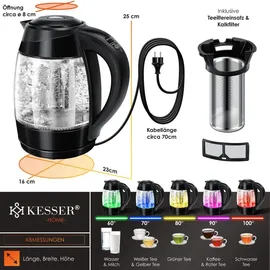 Kesser KESSER® 1,8L Edelstahl Wasserkocher 2200W Glaswasserkocher Warmhaltefunktion
