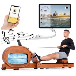 Merax Rudergerät, Wasser-Rudergerät mit LCD-Display, APP, Bluetooth, aus Holz beige 38 cm x 214 cm x 56 cm