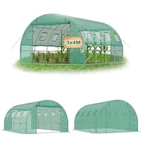VA-Cerulean Gewächshaus Foliengewächshaus 400x300x200 cm Tomatenhaus Folientunnel mit verzinktem Stahlrahmen Winterfest Stabil Treibhaus Gartengewächshaus für Garten & Anzucht Grün