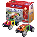 MK MAGNIKON Magnetische Bausteine MK-19 “Das Rennen-2” mit Rädern – Magnetbau-Set 19-teilig, Magnetbausteine, ideal als Konstruktionsspielzeug zur Förderung von Kreativität & Motorik, Spielzeug für Kinder