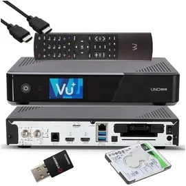 VU+ UNO 4K SE - UHD HDR 1x DVB-S2 FBC Twin Tuner Linux Receiver, YouTube, Satellit Festplattenreceiver, CI + Kartenleser, Media Player, USB 3.0, EasyMouse HDMI-Kabel, 2TB HDD, 300 Mbit WiFi