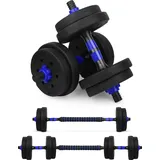 wuuhoo® Kurzhantelset Arni, 2er Set Hantel 27mm, Kurzhantel & Langhantel mit Gewichten 10kg bis 40kg, extra Lange Verbindungsstange - Fitnessgerät aus Kunststoff für Zuhause (f) 10kg - blau