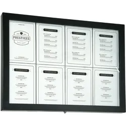 Securit® LED Informations-Display "Black Star XXL" aus Edelstahl mit schwarzer Hammerschlaglackierung, für 8xA4 Seiten, inkl. heller LED Beleuchtung