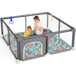 Dripex Laufstall Baby 124x124cm, Laufgitter Baby, Laufstall mit atmungsaktivem Netz, Laufgitter 210D Oxford Gewebe, Playpen, kinderlaufstall, Rose