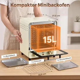 Homcom Minibackofen 15l 1000 W cremeweiß inkl. Backblech + Grillrost + Krümelblech