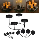 Kerzenständer Set 3 in 1 aus Metall in Schwarz, ideal als Adventskranz - Kerzenhalter für 4 Stumpenkerzen, Stabkerzen oder Teelichter
