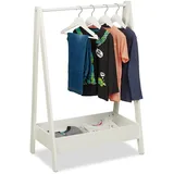 Relaxdays Kleiderständer Kinder, HxBxT 99 x 64,5 x 42,5 cm, Kleiderstange mit Ablage, Kinderzimmer, Standgarderobe, weiß, 1 Stück