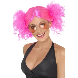 Smiffys 80er Pferdeschwänze Perücke, Rosa Halloween